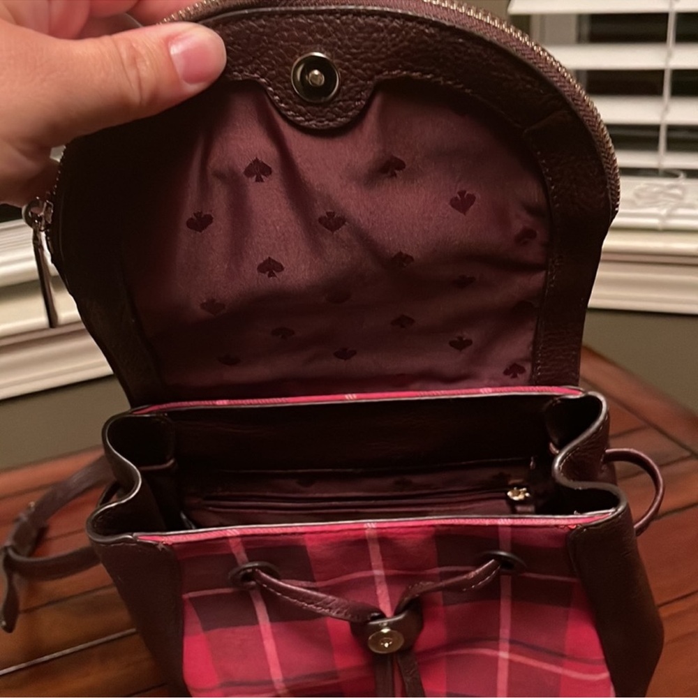 Kate Spade “Leila” Brown Leather & Pink Plaid Backpack, Lk New - Picture 4 of 13